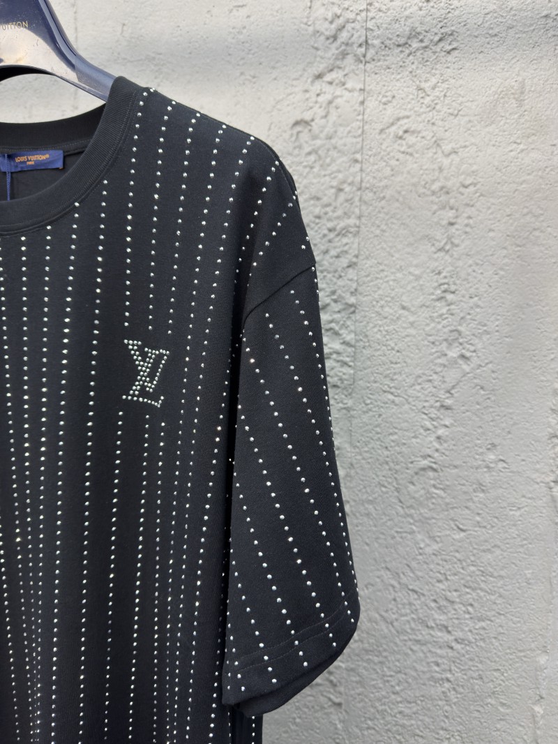 LV Fine Striped Crystal Beaded Short-Sleeved T-Shirt 4
