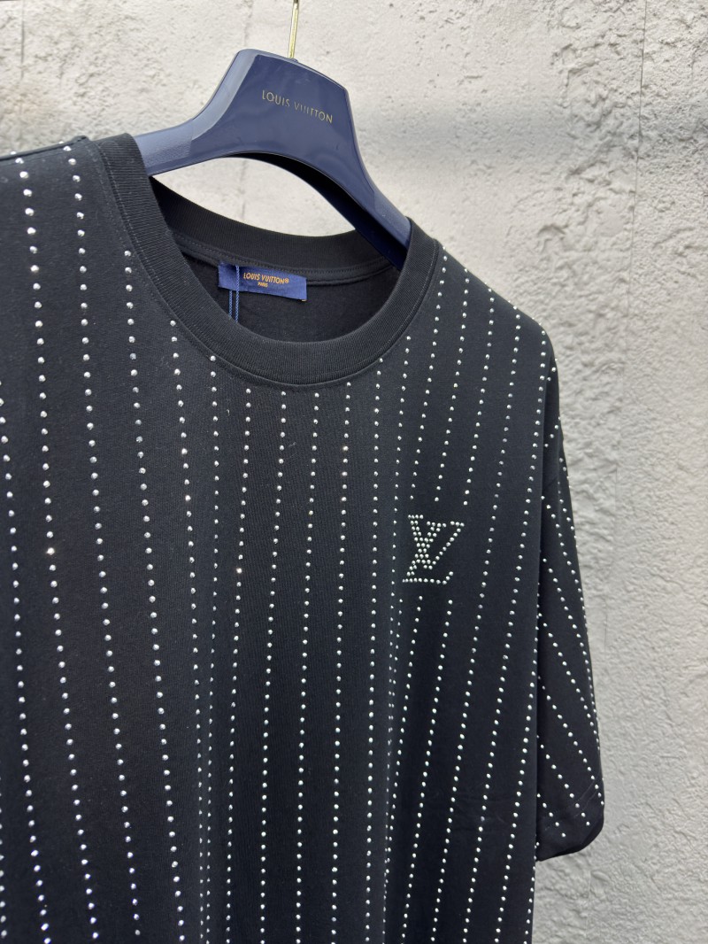 LV Fine Striped Crystal Beaded Short-Sleeved T-Shirt 7