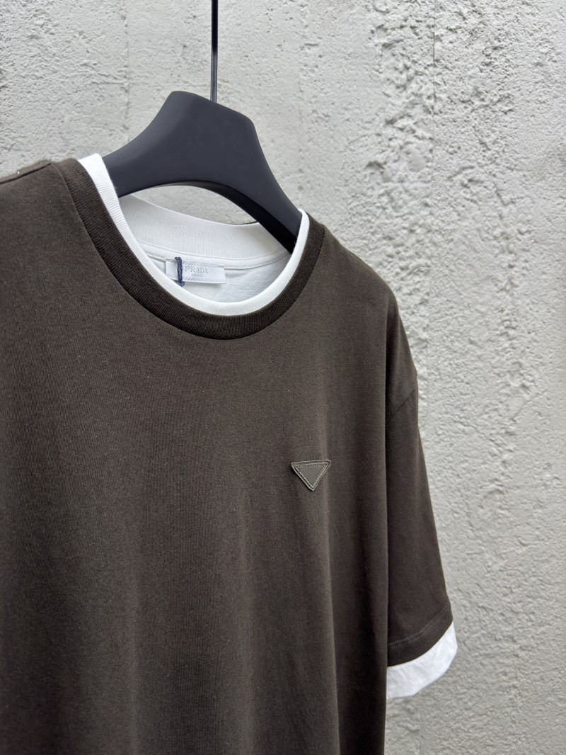Prada Round Neck Micro Logo Straight Short Sleeve T-Shirt 2 7
