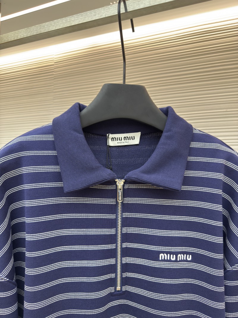Miu Miu Blue and White Striped Polo Long-Sleeve Shirt 2