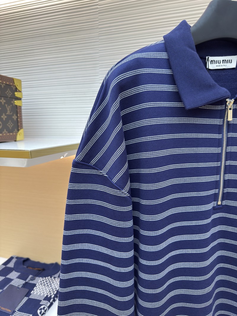Miu Miu Blue and White Striped Polo Long-Sleeve Shirt 3