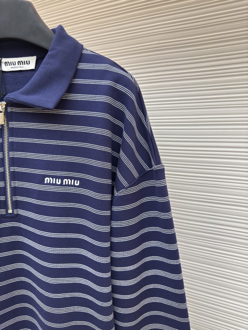Miu Miu Blue and White Striped Polo Long-Sleeve Shirt 4