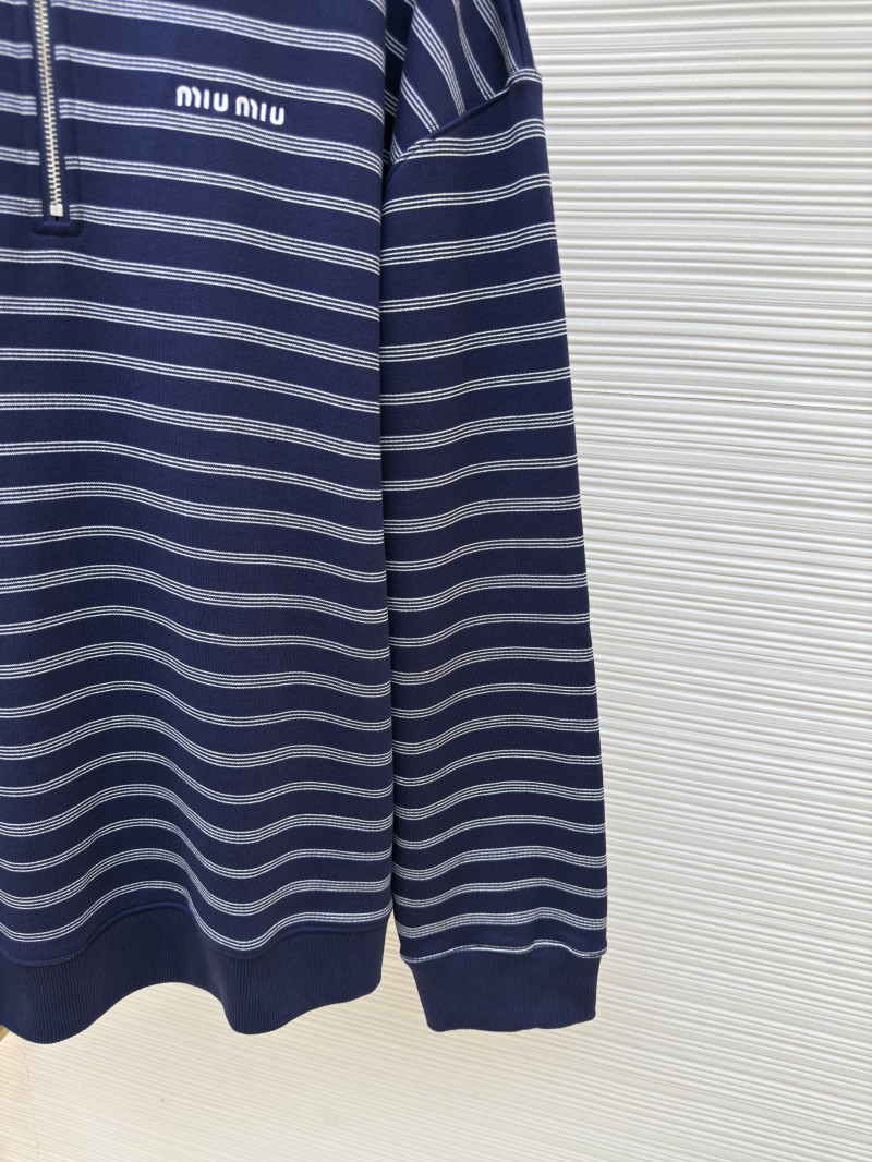 Miu Miu Blue and White Striped Polo Long-Sleeve Shirt 6