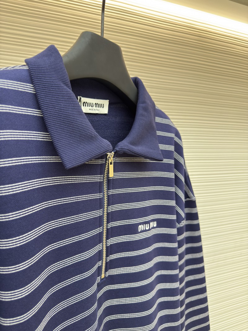 Miu Miu Blue and White Striped Polo Long-Sleeve Shirt 7