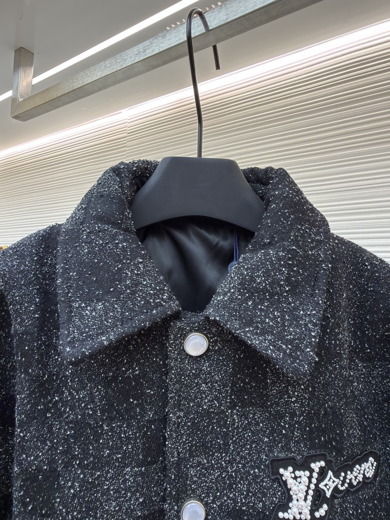 LV Genuine Leather Beaded Flocked Checkered Baseball Jacket 2