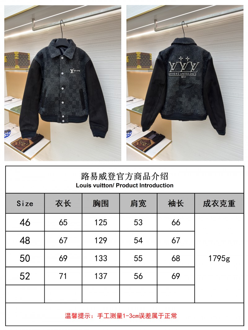 LV Genuine Leather Beaded Flocked Checkered Baseball Jacket 9