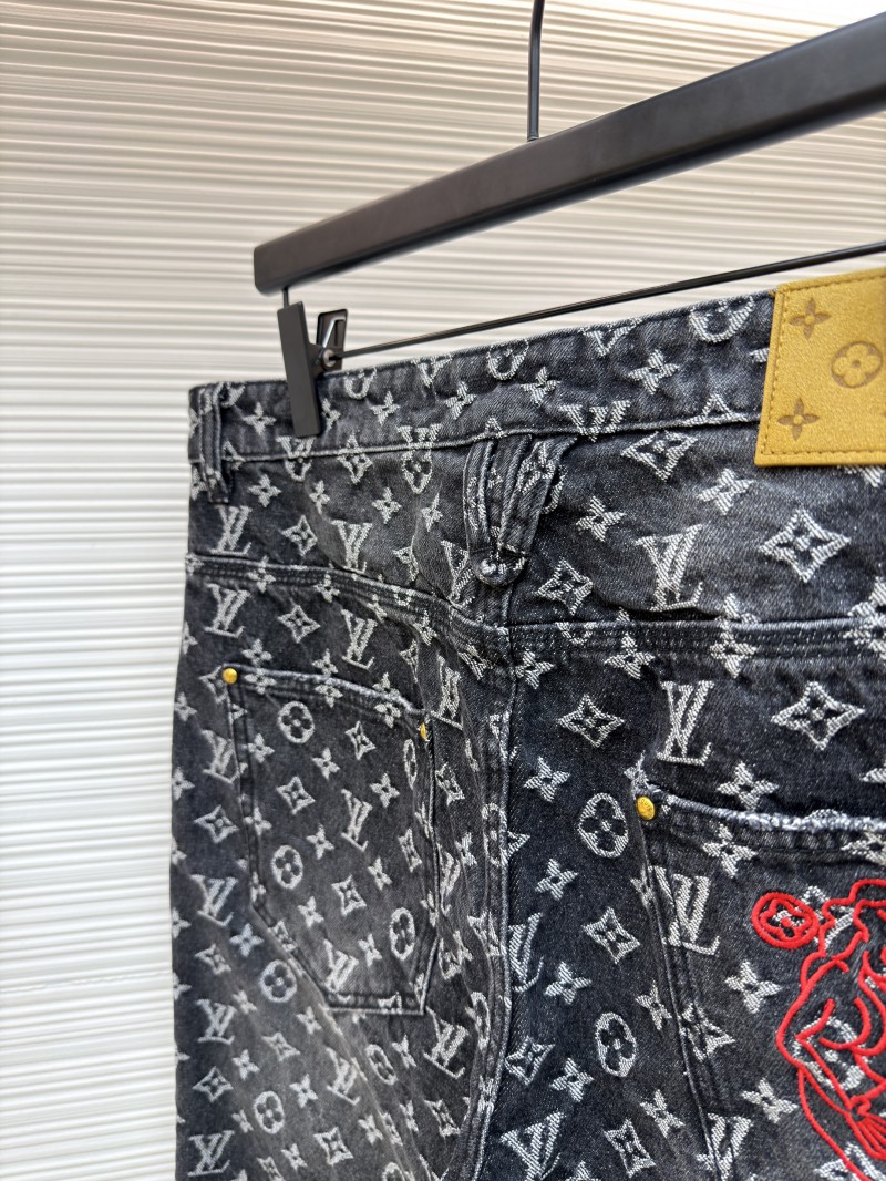 LV Limited Edition Broken Jacquard Little Red Man Embroidered Denim Jeans 8