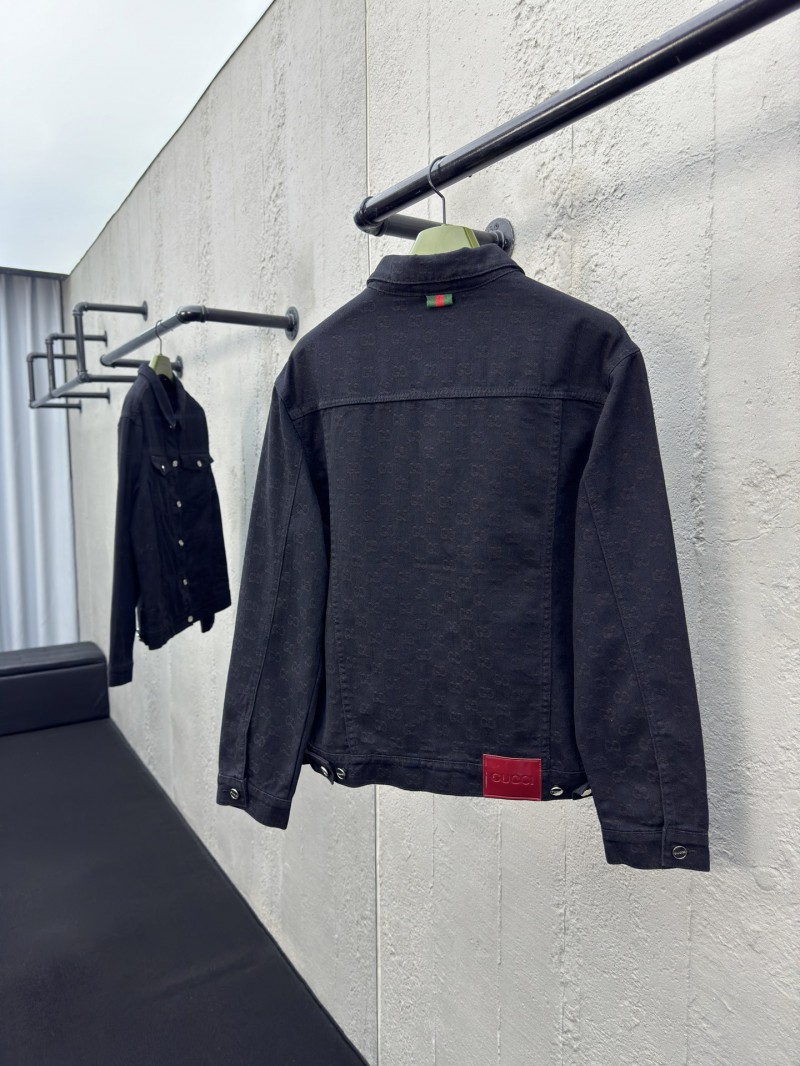 Gucci Jacquard Point Collar Single-Button Long-Sleeve Denim Jacket 1