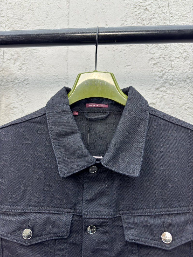 Gucci Jacquard Point Collar Single-Button Long-Sleeve Denim Jacket 2