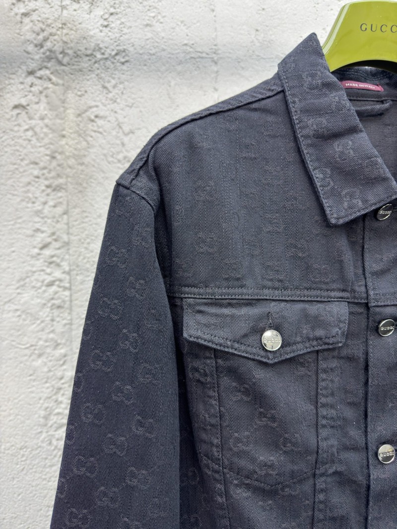 Gucci Jacquard Point Collar Single-Button Long-Sleeve Denim Jacket 3