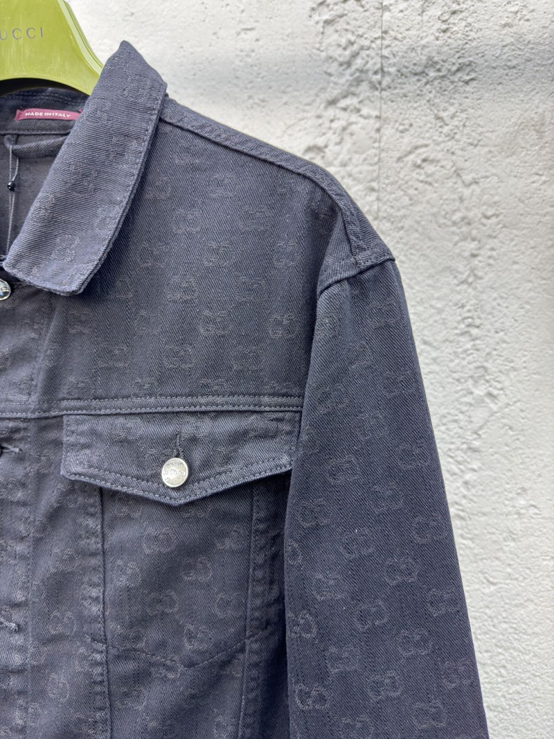 Gucci Jacquard Point Collar Single-Button Long-Sleeve Denim Jacket 4