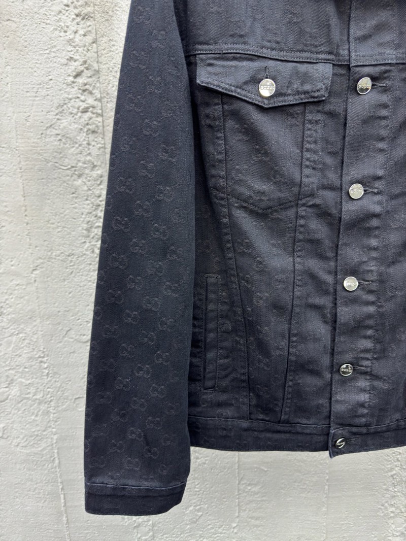 Gucci Jacquard Point Collar Single-Button Long-Sleeve Denim Jacket 5