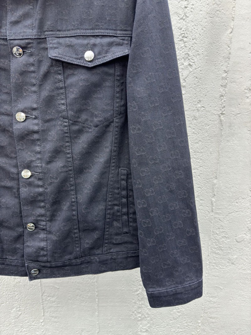 Gucci Jacquard Point Collar Single-Button Long-Sleeve Denim Jacket 6