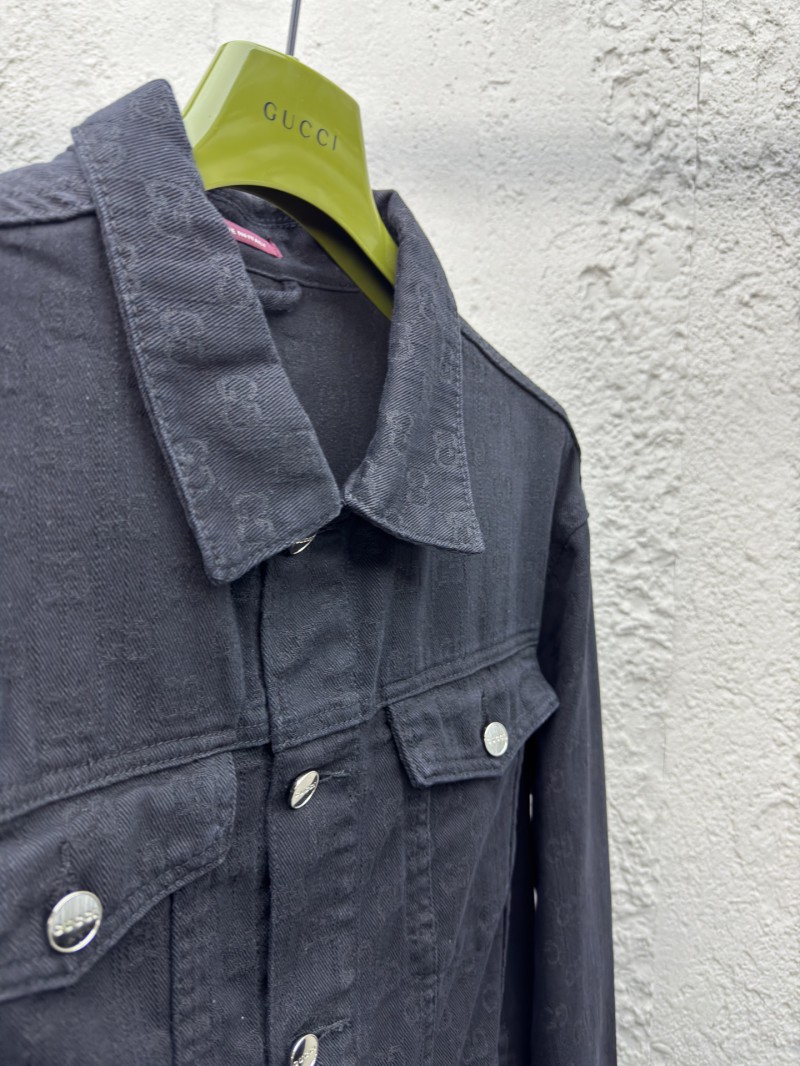 Gucci Jacquard Point Collar Single-Button Long-Sleeve Denim Jacket 7