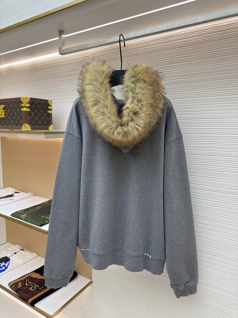 Balenciaga Luxury Faux Fur Collar Zipper Hoodie 1