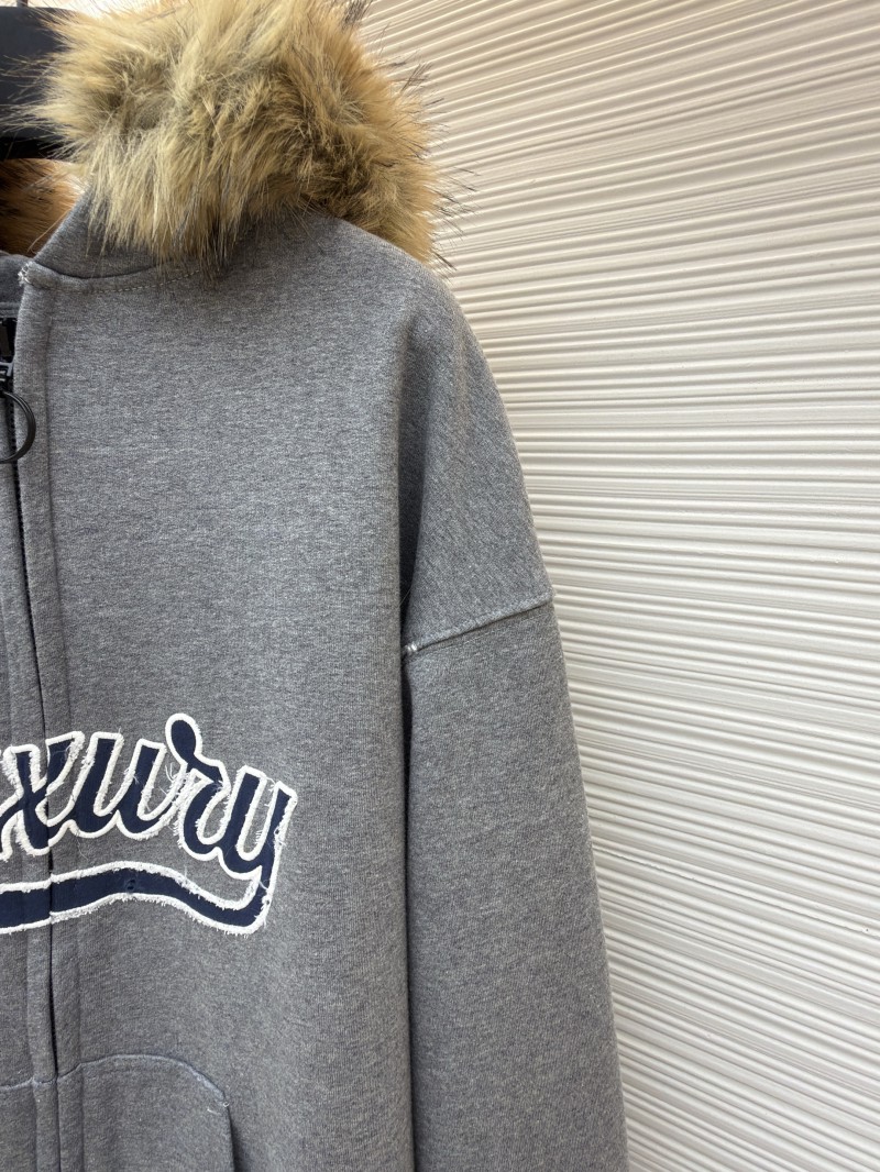 Balenciaga Luxury Faux Fur Collar Zipper Hoodie 4