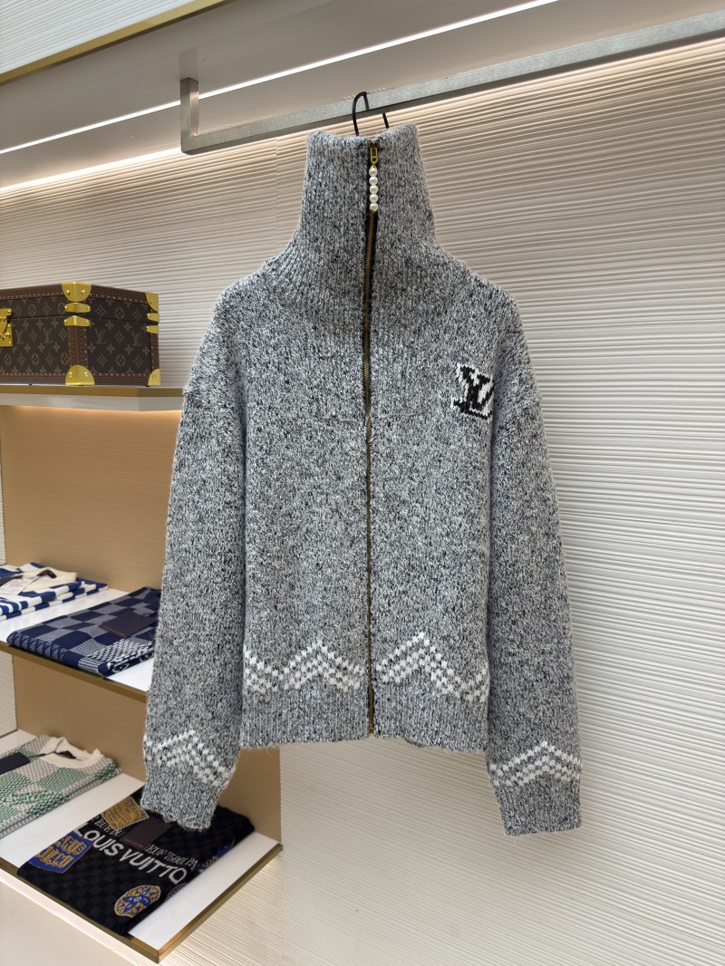LV Letter Print Zipper Collar Long-Sleeve Knit Sweater 2