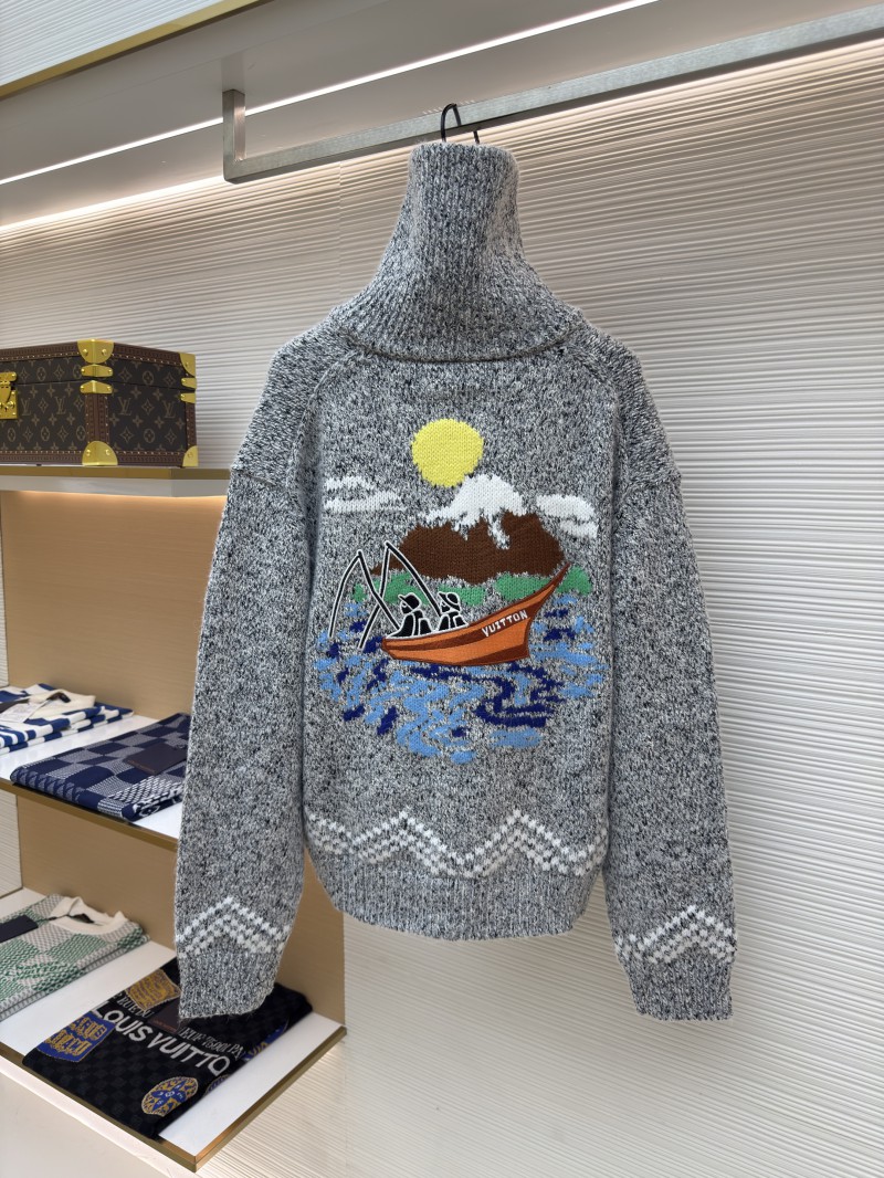 LV Letter Print Zipper Collar Long-Sleeve Knit Sweater 3