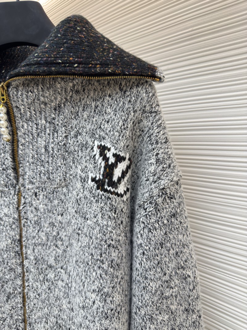 LV Letter Print Zipper Collar Long-Sleeve Knit Sweater 6