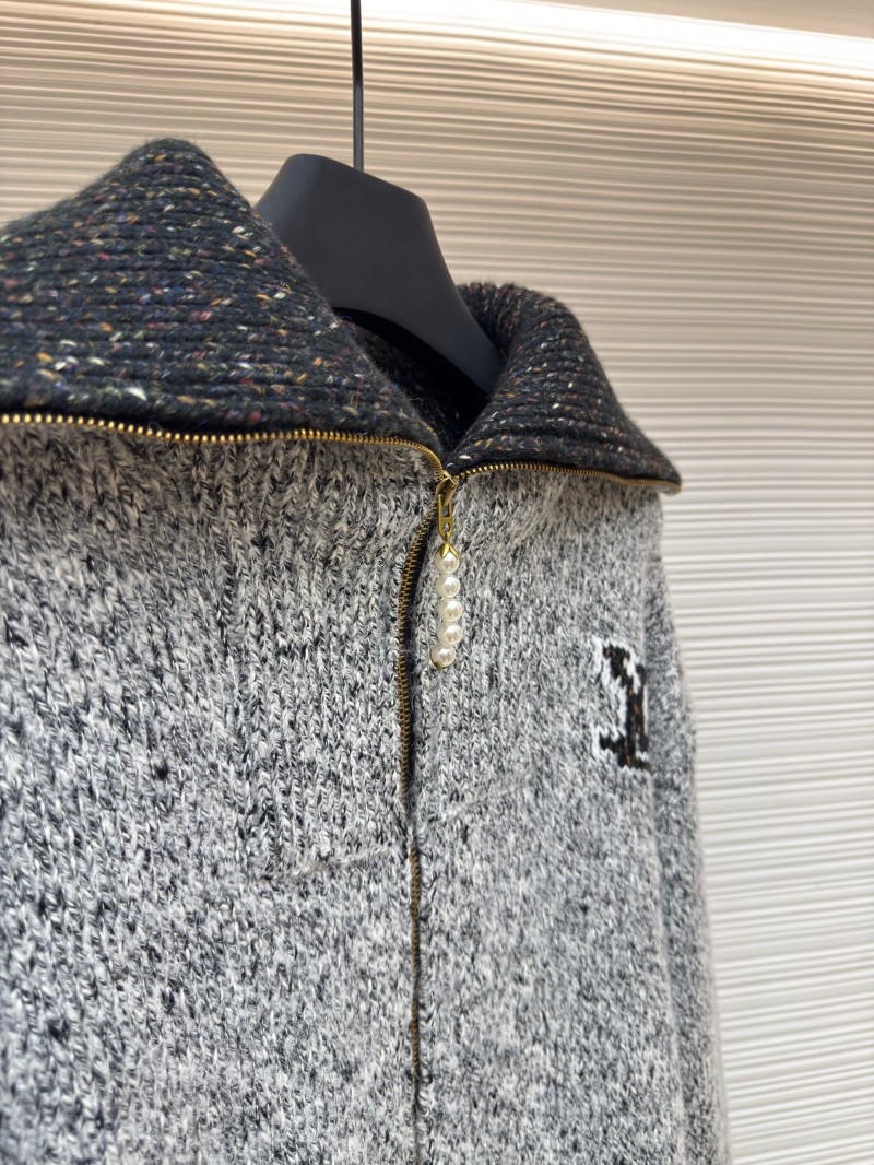 LV Letter Print Zipper Collar Long-Sleeve Knit Sweater 9