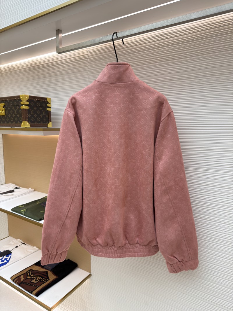 LV Embossed Suede Stand Collar Zipper Long Sleeve Leather Jacket 1 1