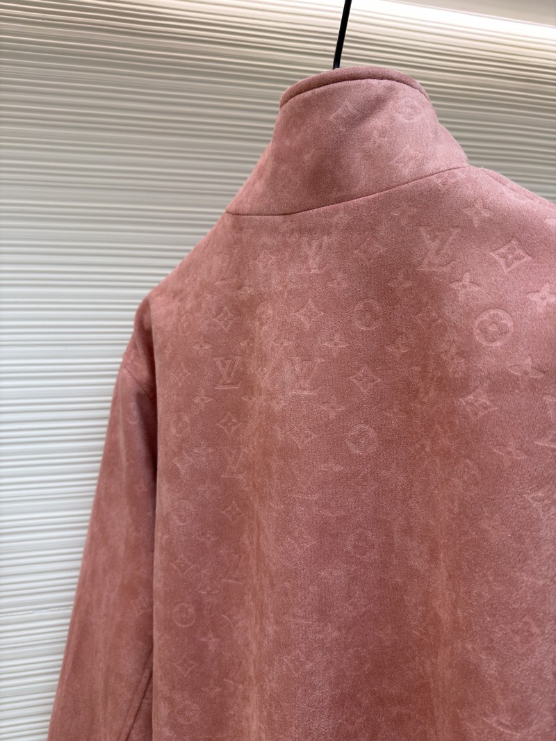LV Embossed Suede Stand Collar Zipper Long Sleeve Leather Jacket 1 8