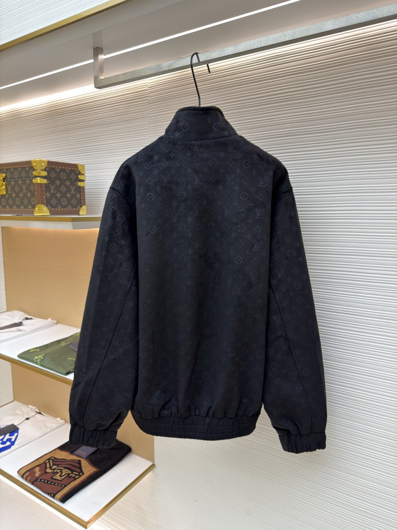 LV Embossed Suede Stand Collar Zipper Long Sleeve Leather Jacket 2 1