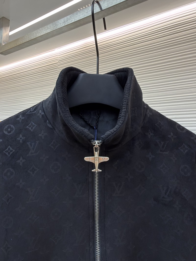 LV Embossed Suede Stand Collar Zipper Long Sleeve Leather Jacket 2 2