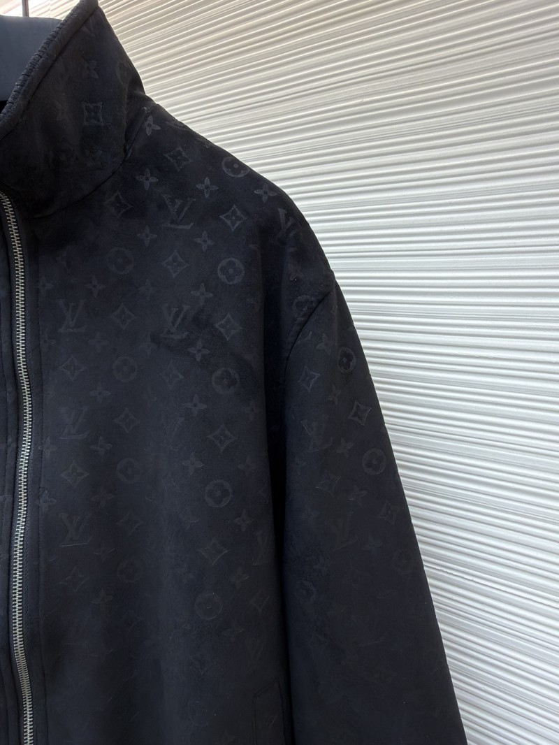LV Embossed Suede Stand Collar Zipper Long Sleeve Leather Jacket 2 4