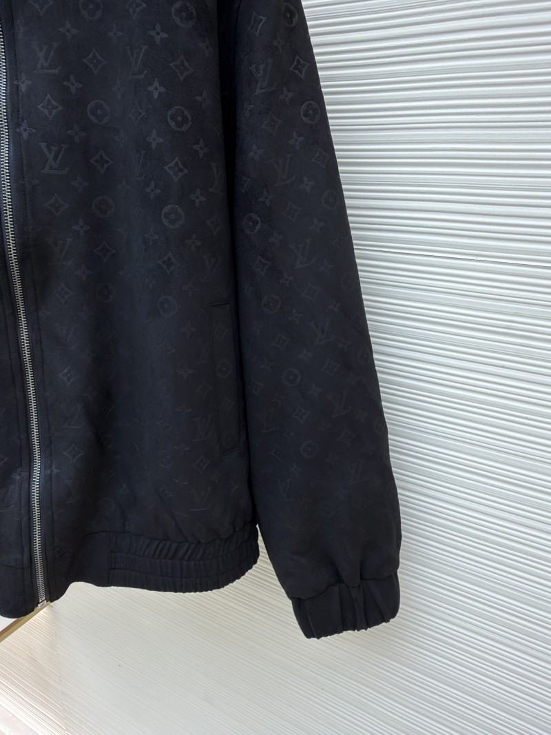 LV Embossed Suede Stand Collar Zipper Long Sleeve Leather Jacket 2 6