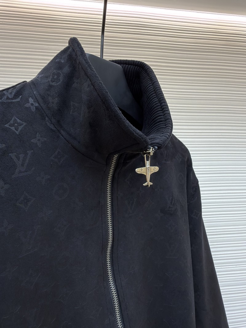 LV Embossed Suede Stand Collar Zipper Long Sleeve Leather Jacket 2 7