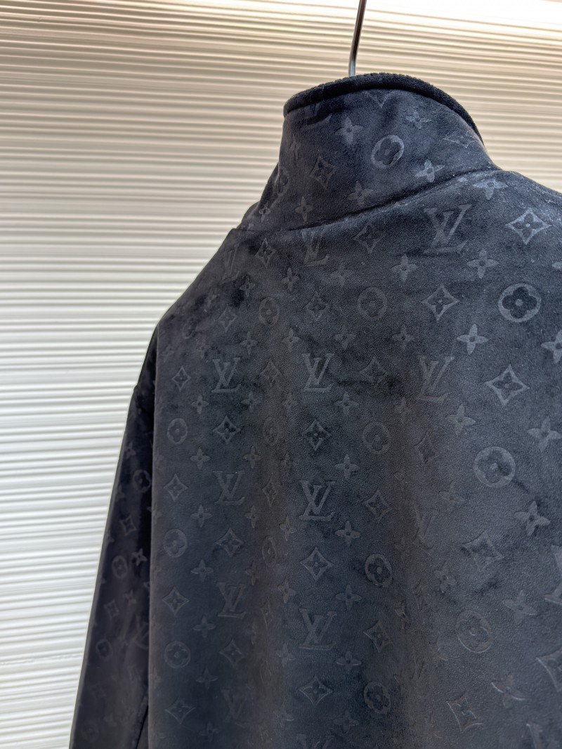 LV Embossed Suede Stand Collar Zipper Long Sleeve Leather Jacket 2 8