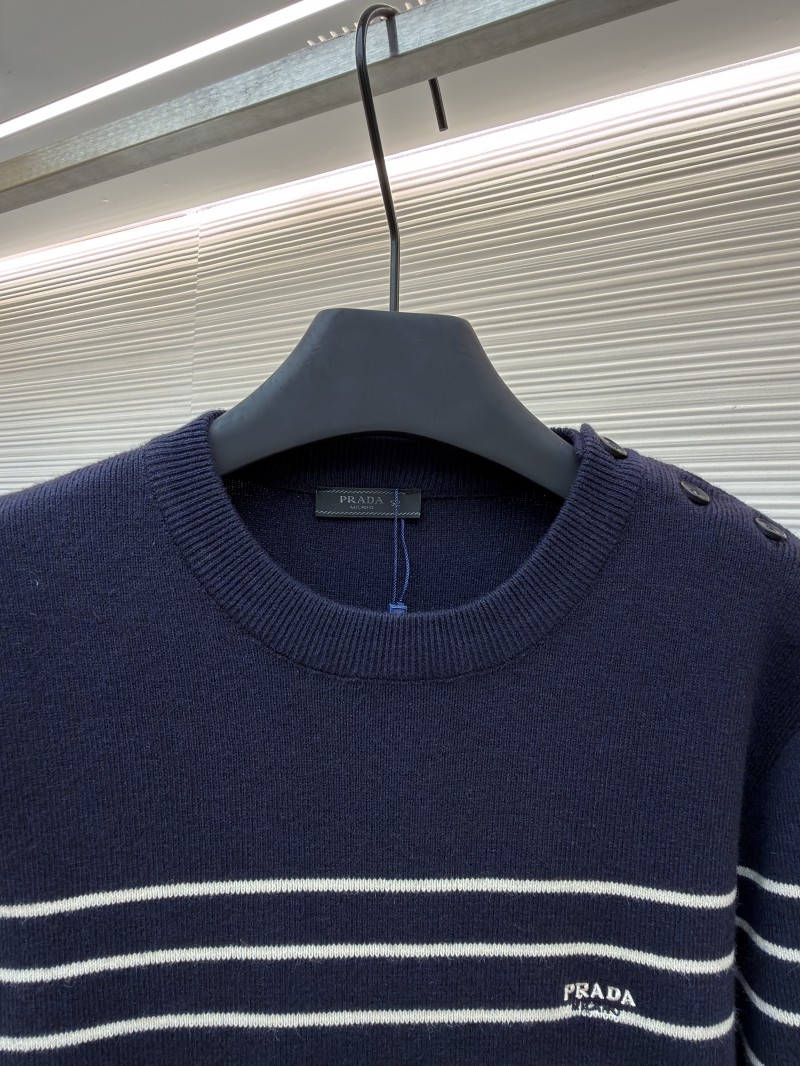 Prada Striped Embroidered Button-Side Sweater 2