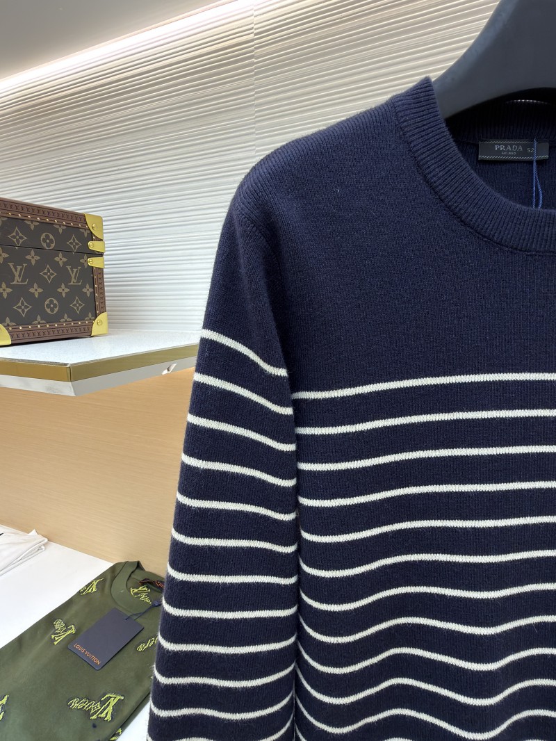Prada Striped Embroidered Button-Side Sweater 3