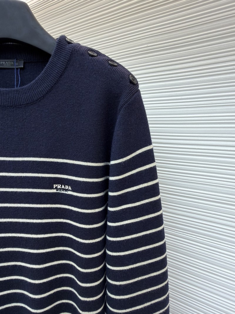 Prada Striped Embroidered Button-Side Sweater 4