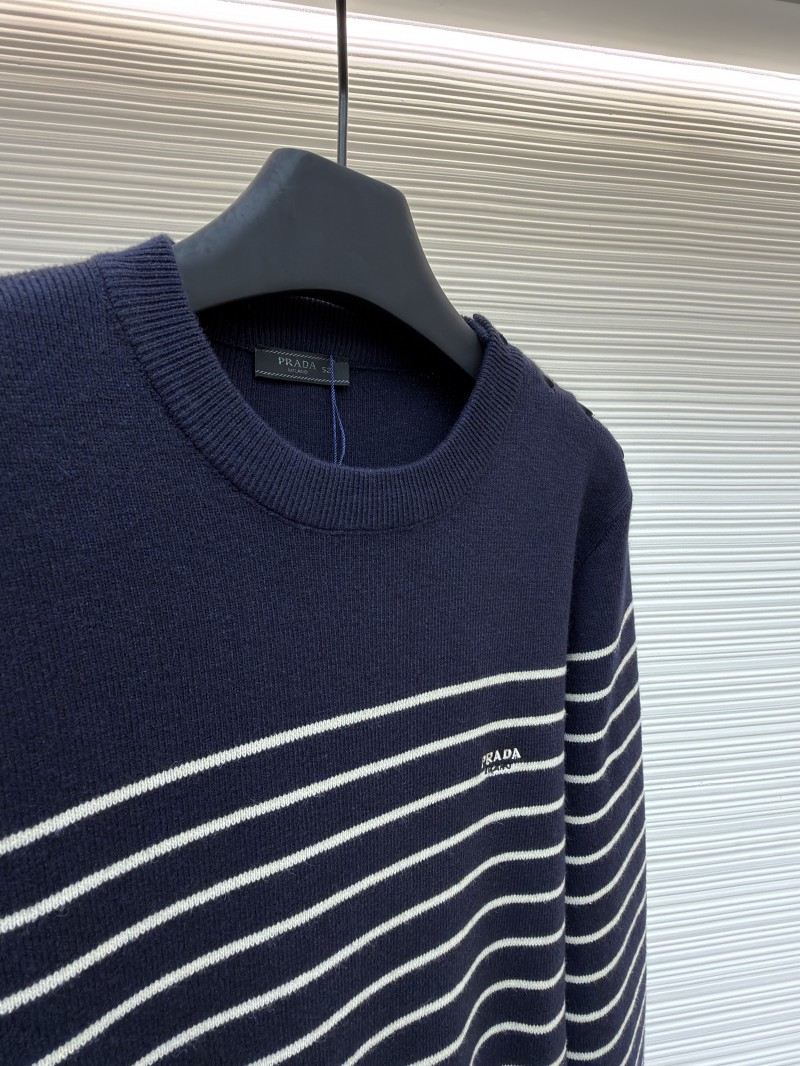 Prada Striped Embroidered Button-Side Sweater 7