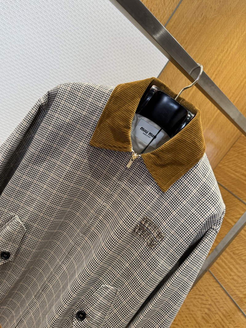 Miu Miu Checkered Patchwork Embroidered Jacket Coat 2