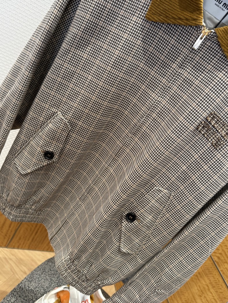 Miu Miu Checkered Patchwork Embroidered Jacket Coat 3
