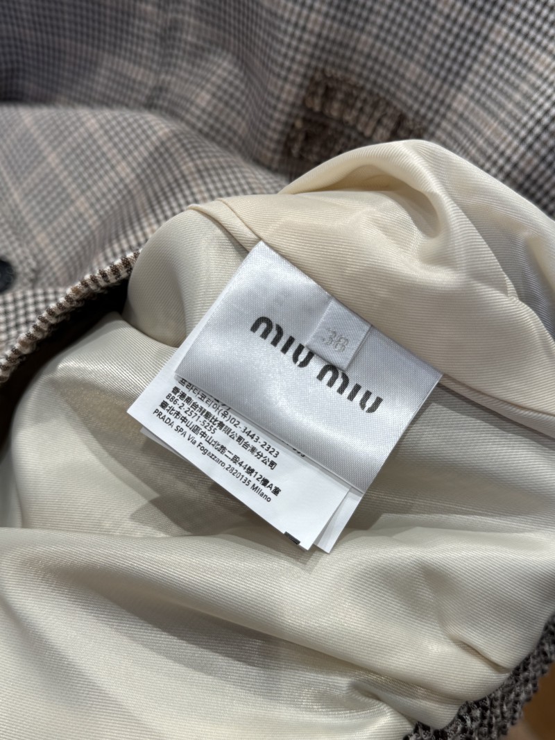 Miu Miu Checkered Patchwork Embroidered Jacket Coat 8