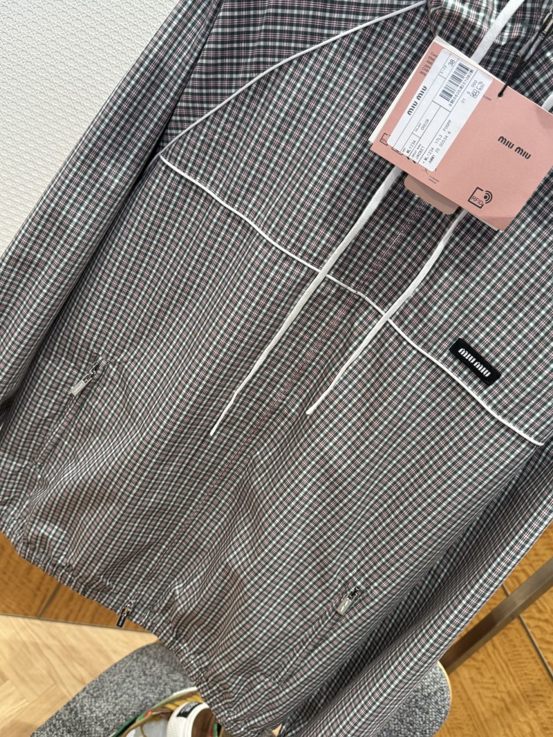 Miu Miu Woven Plaid Hooded Long-Sleeve Jacket 3