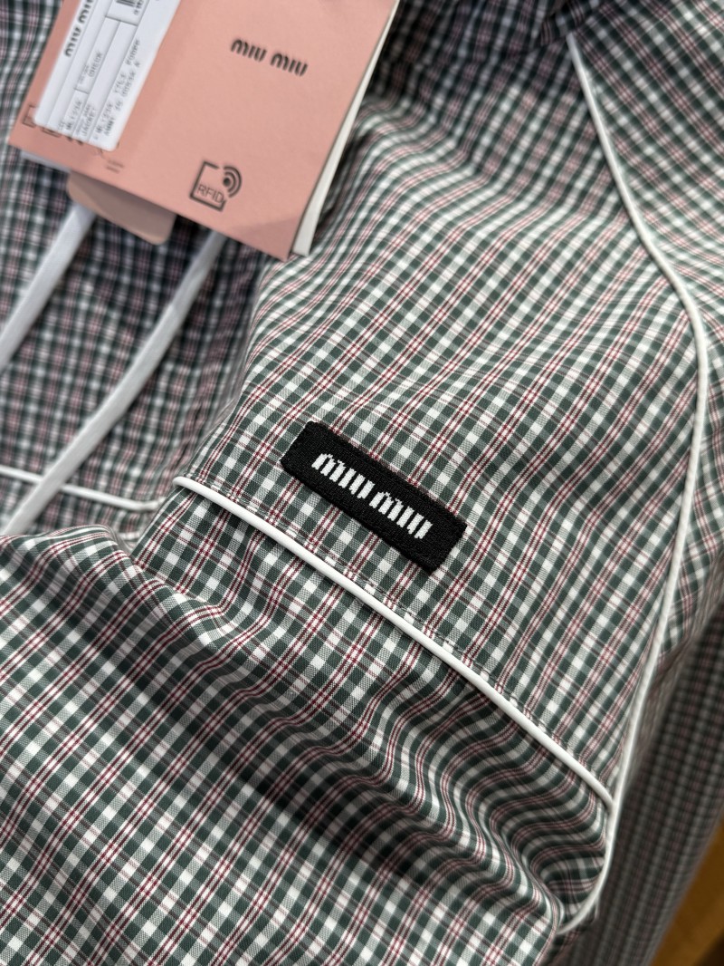 Miu Miu Woven Plaid Hooded Long-Sleeve Jacket 4
