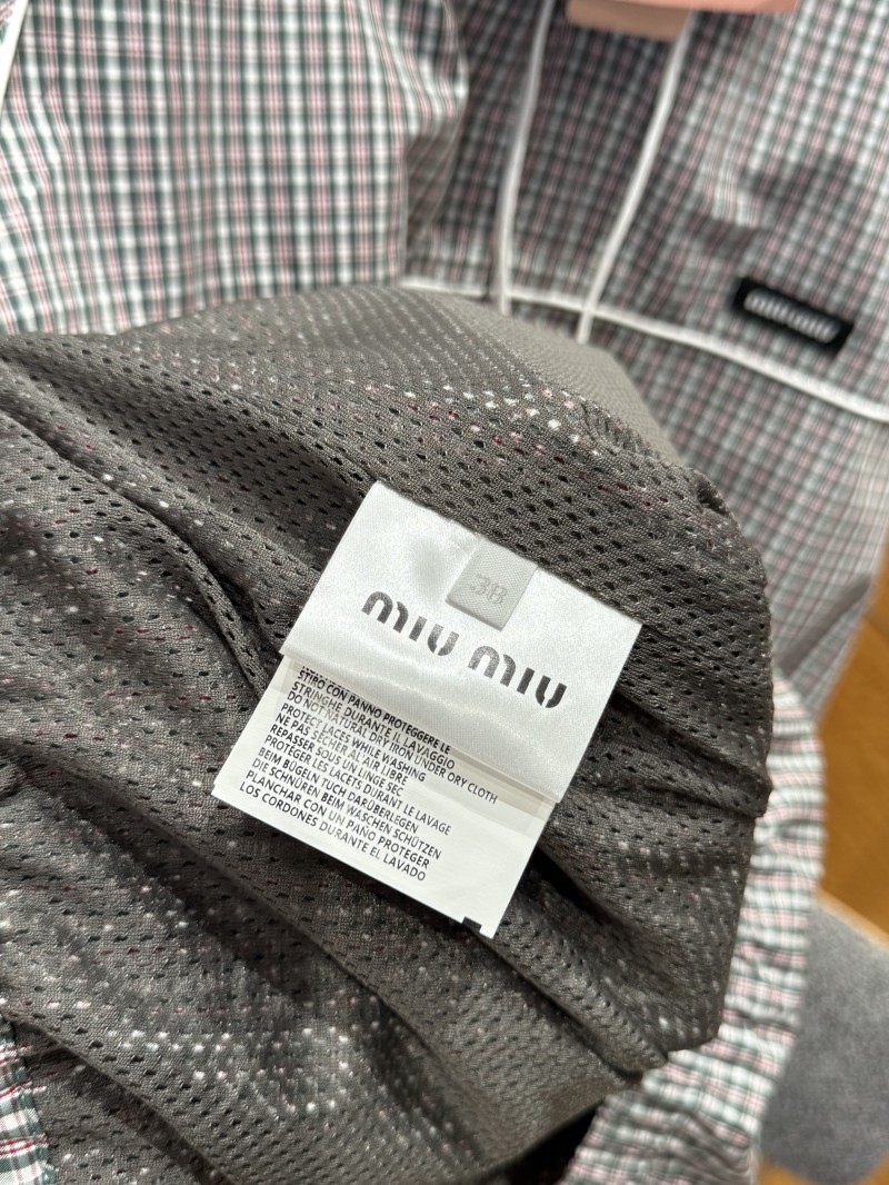 Miu Miu Woven Plaid Hooded Long-Sleeve Jacket 8