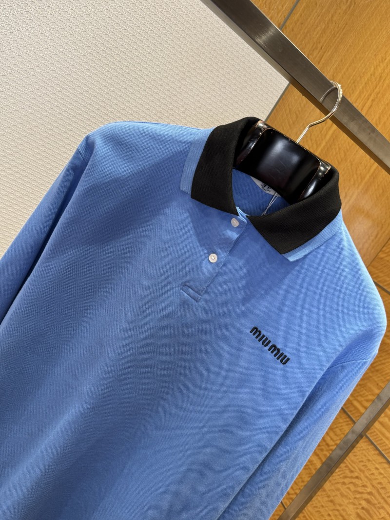Miu Miu Color-Blocked Double-Layer Collar Embroidered Polo Shirt 2