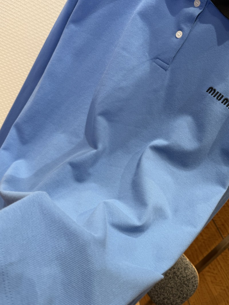 Miu Miu Color-Blocked Double-Layer Collar Embroidered Polo Shirt 4