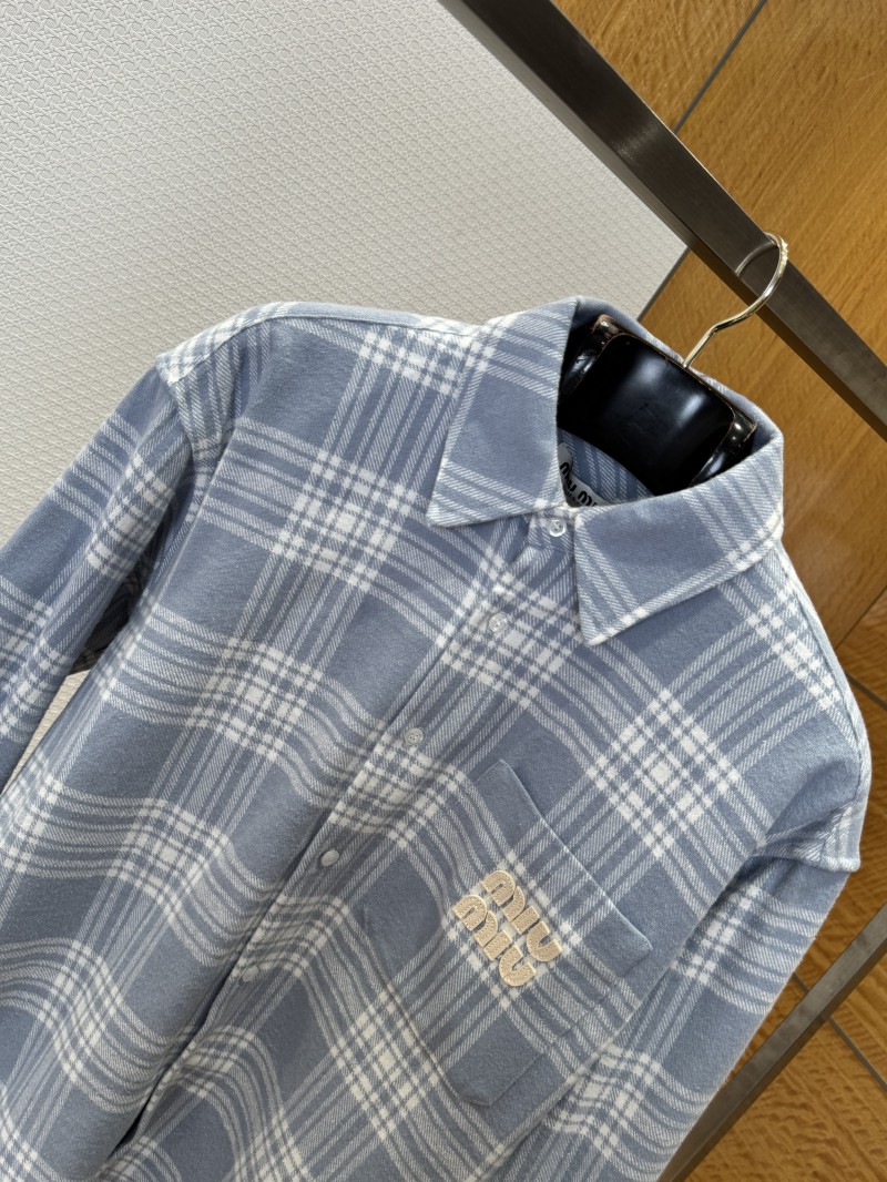 Miu Miu Checkered Embroidered Long-Sleeve Shirt 1 2