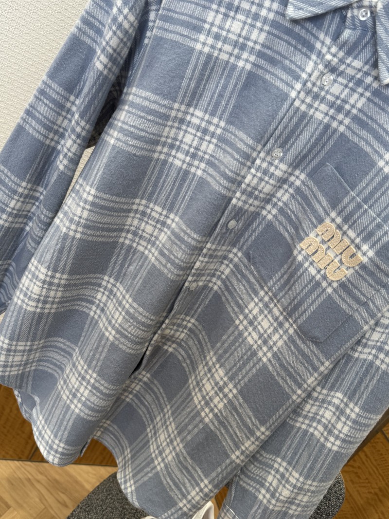 Miu Miu Checkered Embroidered Long-Sleeve Shirt 1 3