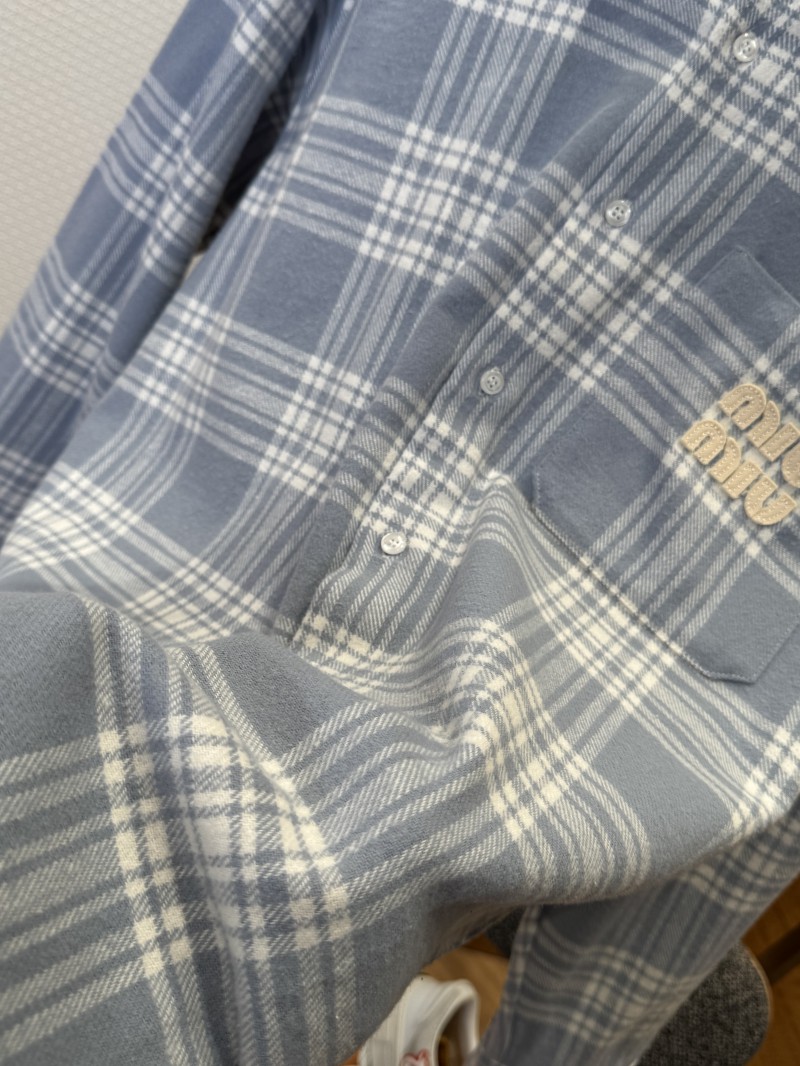 Miu Miu Checkered Embroidered Long-Sleeve Shirt 1 4