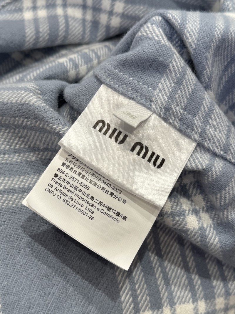 Miu Miu Checkered Embroidered Long-Sleeve Shirt 1 8