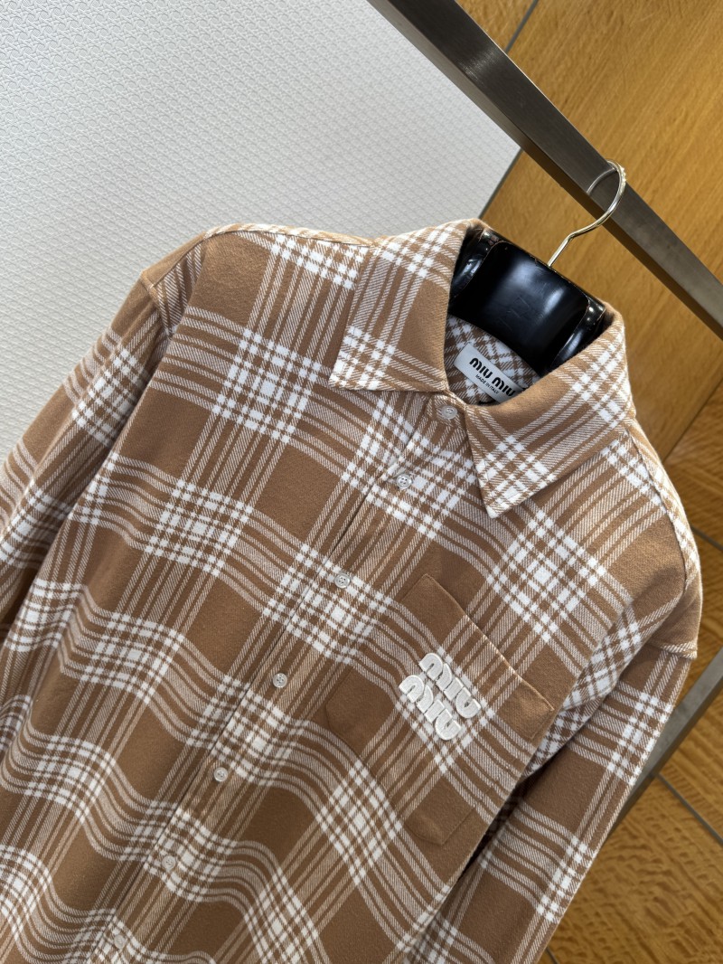 Miu Miu Checkered Embroidered Long-Sleeve Shirt 2 2