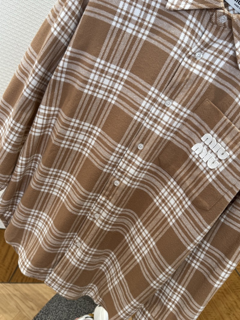 Miu Miu Checkered Embroidered Long-Sleeve Shirt 2 3